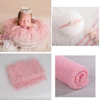 Newborn Photography Props Set Baby Stretch Swaddle Long Blanket Photo Pad with Headband 3 Pack Auxiliary Styling Supplies