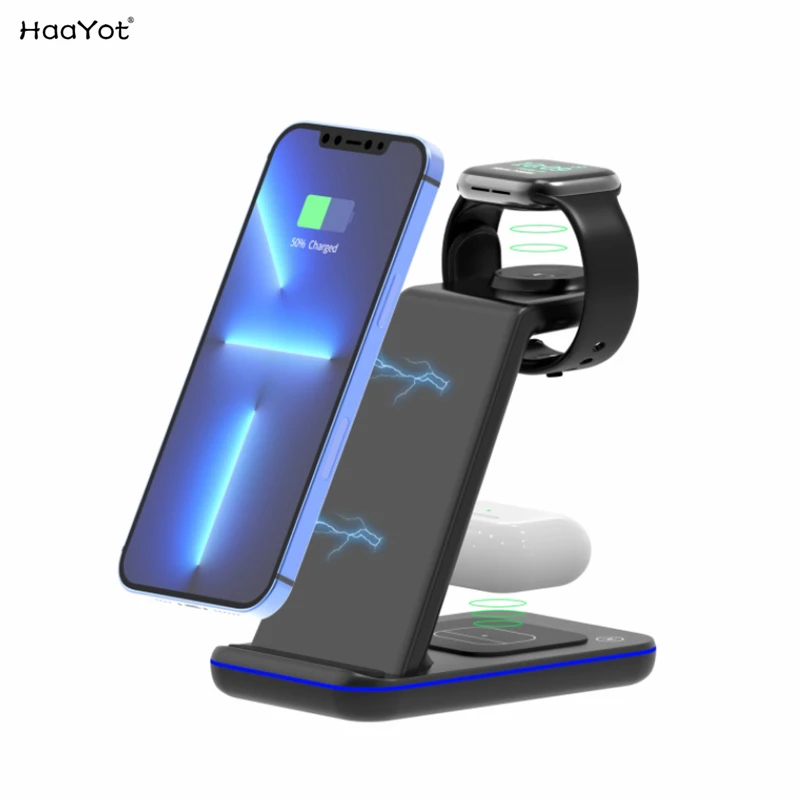

HAAYOT 3 in 1 Wireless Charger Charging Station Dock for Apple Watch Airpods Pro iPhone 13/12 Galaxy Watch Qi-Certified Phones