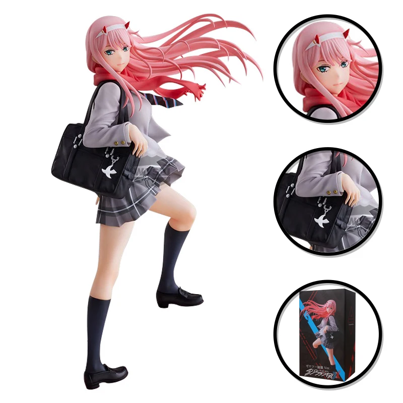 

23 см, любимая в Фране фигурка ZERO TWO, аниме-фигурка, школьная форма, плиссированная юбка, игрушки, Коллекционная модель из ПВХ, статическое украшение