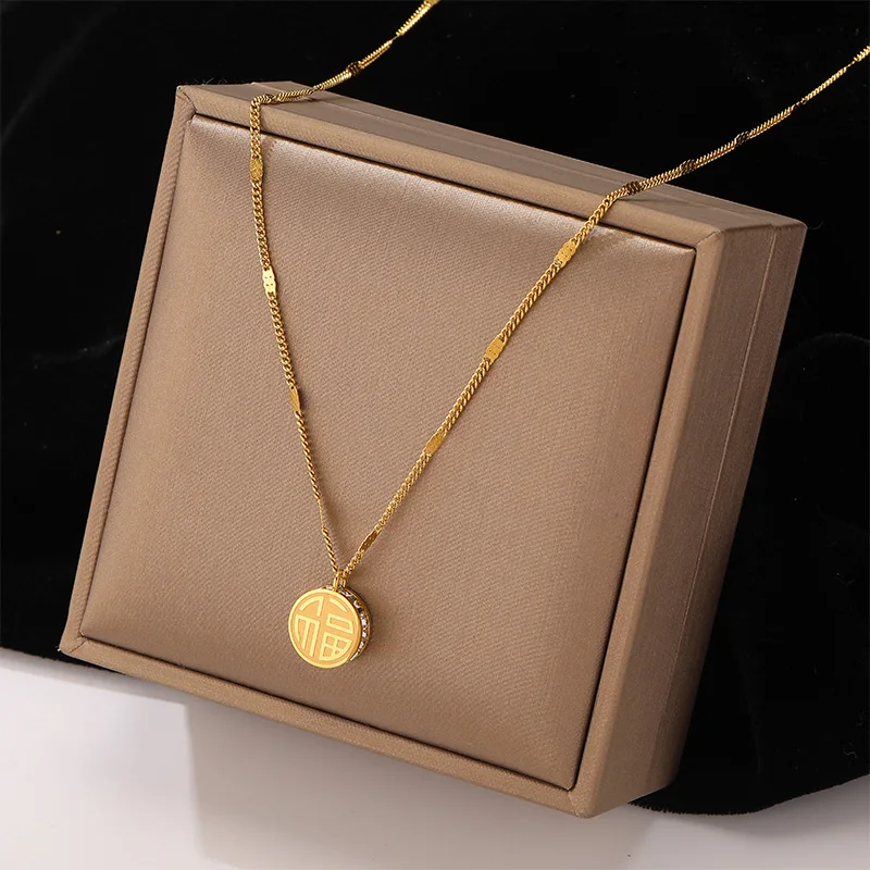 Titanium Steel Fuzi Pendant Necklace 2022 New Women's Sweater Chain Autumn and Winter Small People Light Luxury Colorless