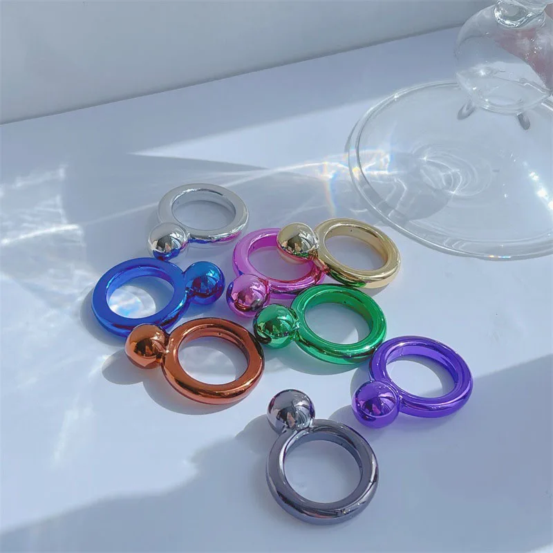 

New Vintage Colorful Fluorescent Laser Plating Geometric Ball Finger Ring Resin Rings For Women Girls Party Punk Jewelry Gifts