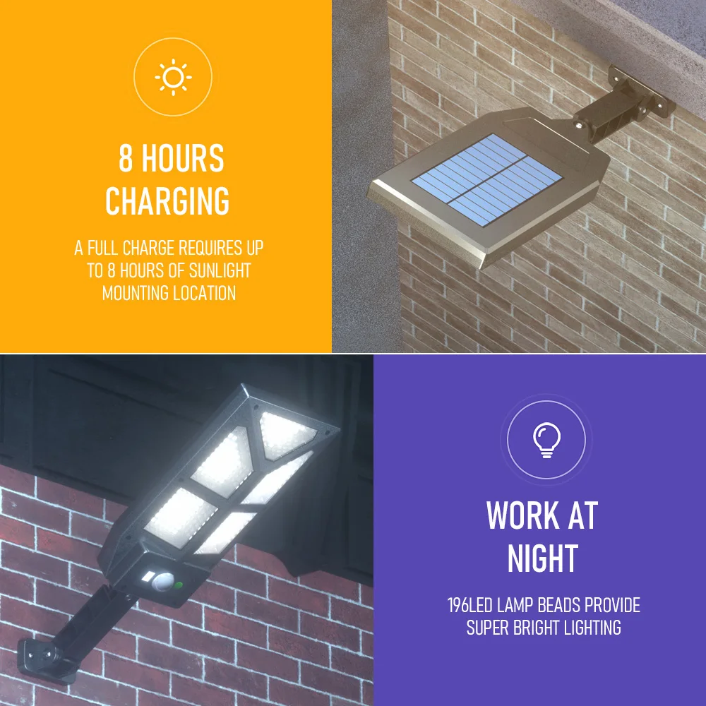 Уличный светильник на солнечной батарее с датчиком движения 196 светодиодов