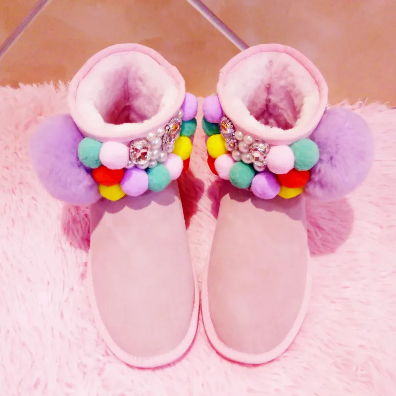 Новые модные розовые зимние сапоги из натуральной кожи для женщин короткие