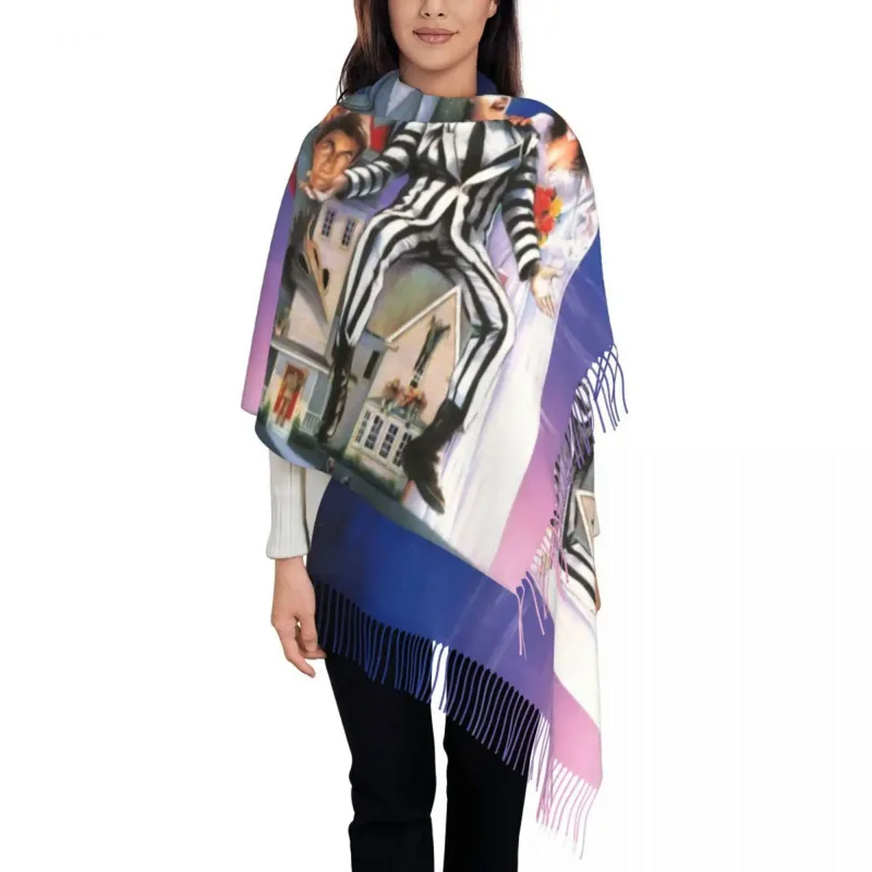 

Ladies Large Beetlejuice Movie Tim Burton Scarves Women Winter Fall Thick Warm Tassel Shawl Wraps Halloween Film Scarf