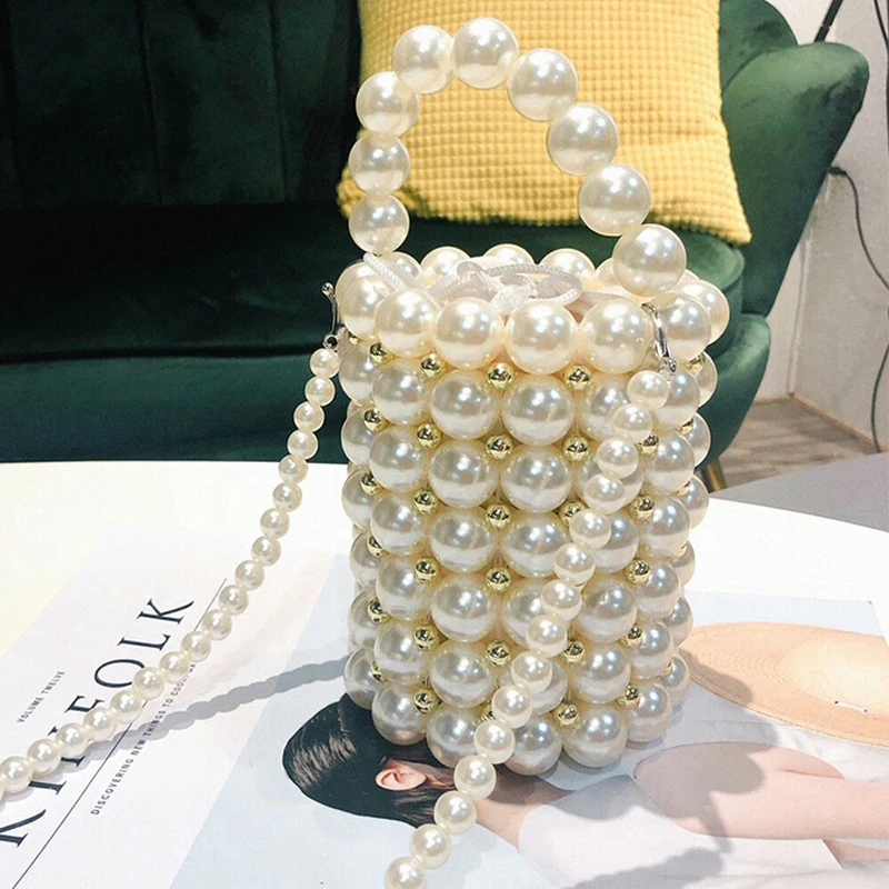 Роскошная жемчужная женская сумка тканая сумка-ведро с бисером вечерняя верхней