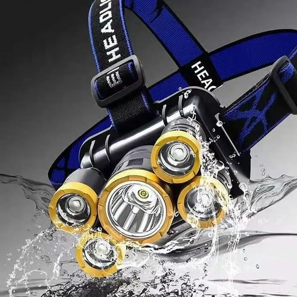 

5led Headlamp USB Rechargeable 3300LM Super Bright Strong Light Fishing Lights For Outdoor Camping Fishing Emergency Headlight