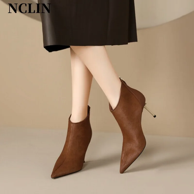 Женские ботинки с острым носком до щиколотки на высоком каблуке сезон