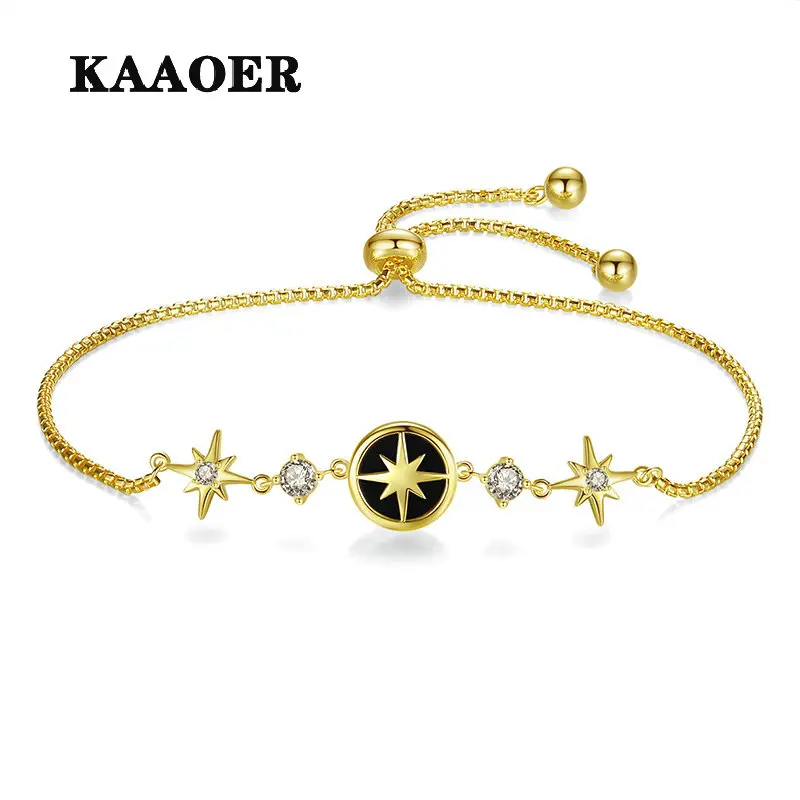 

KAAOER 2022 Новый 100% S925 новый оригинальный дизайн sky night Elf натуральный черный агат светильник Роскошные простые аксессуары для рук