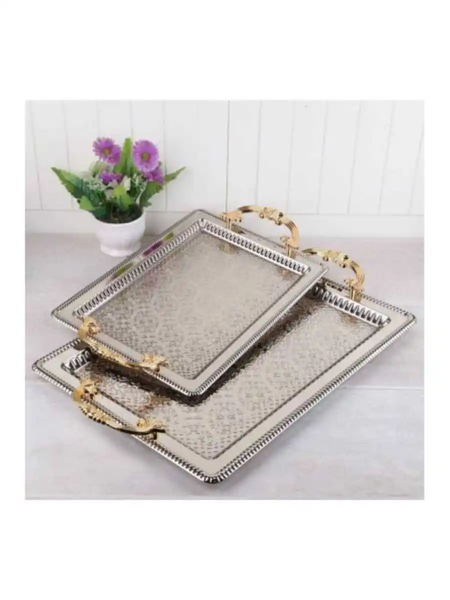 2 rectangular anti-darkening tray silver color embossed decor engagement and other custom occasions free fast shipping