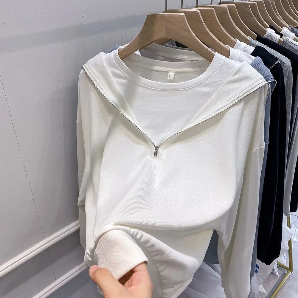 Sailor Collar T-Shirts False Two-Piece Sweaters Women's Loose-Fitting Thin Long Sleeve Tops for Women 4XL Extra Large Size Tees