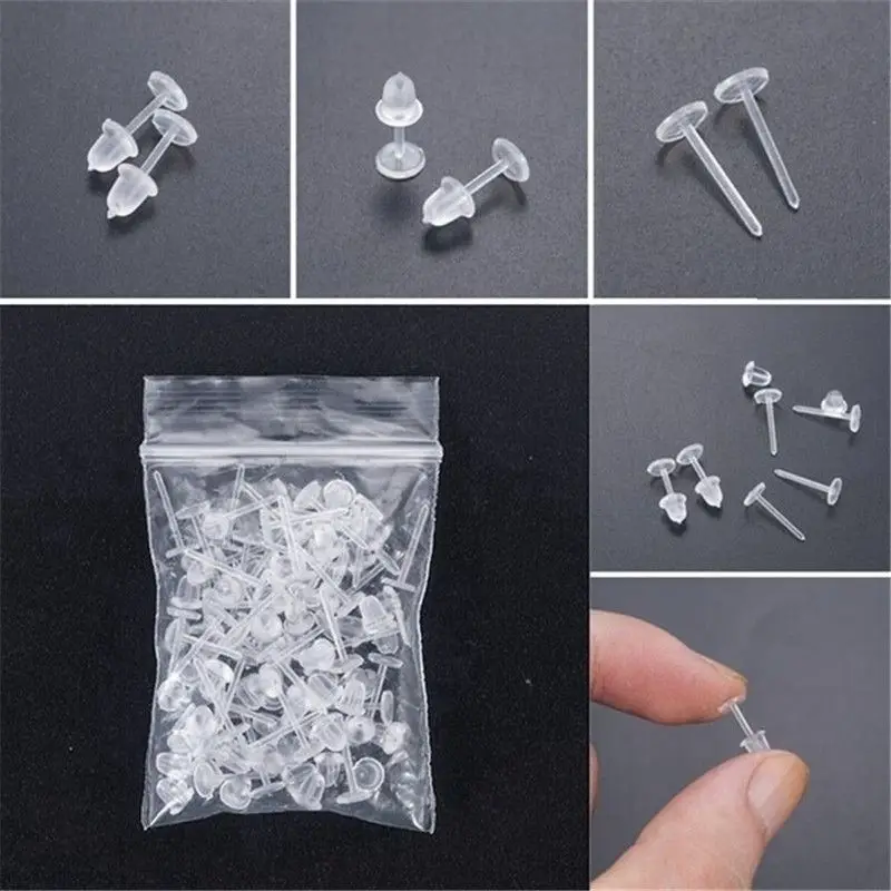 

Ear Stud Earring Replacement Nose Ear Studs Retainers Clear Flat Head 50Pcs