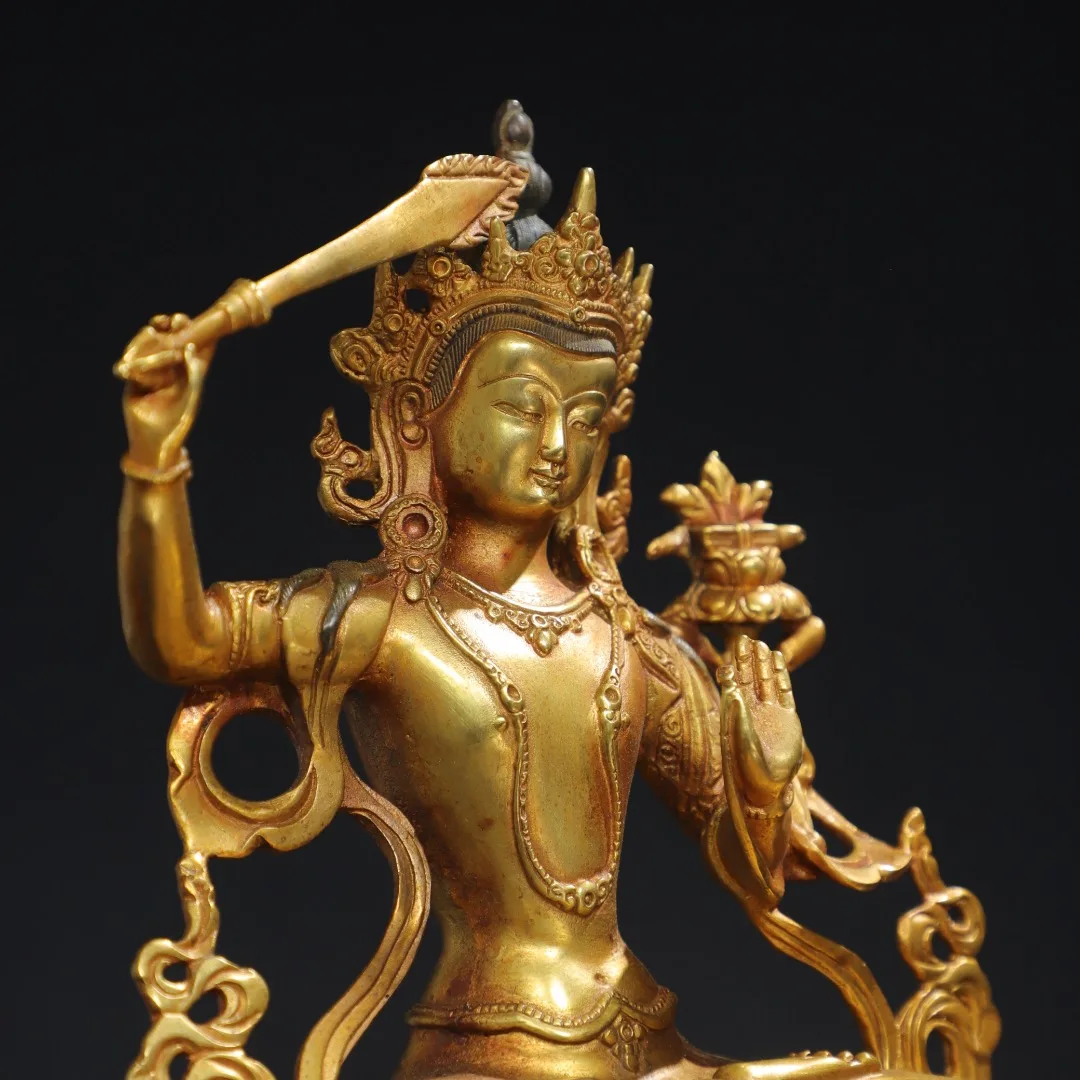 8-дюймовая коллекция тибетского храма старая бронза киноварь позолоченная