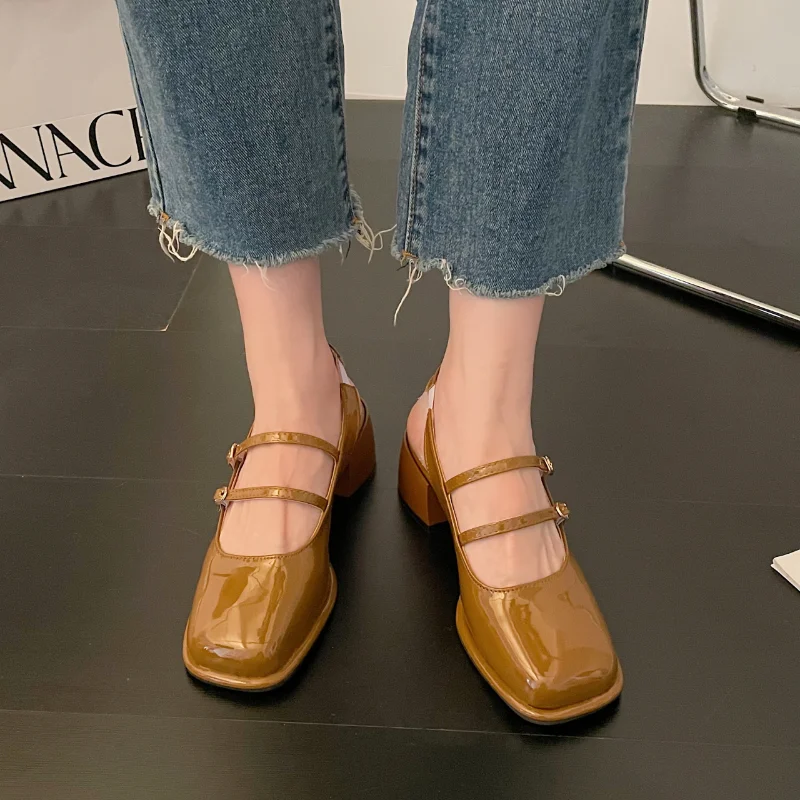 

Shoes for Women 2023 New Rome Women's High Heels Classics Retro Casual Pumps Women Square Toe Closed Toe Shoes Ladies High Heels