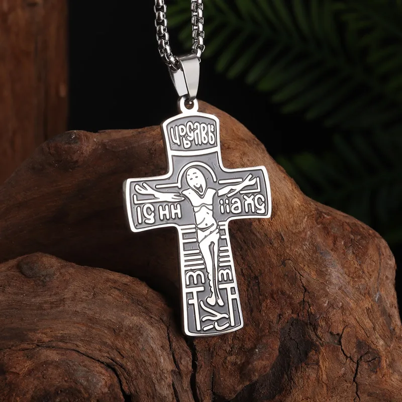 

Stainless Steel Catholic Good Friday Necklace Men's Christian Bible Cross Pendant Women Amulet Jewelry Gift