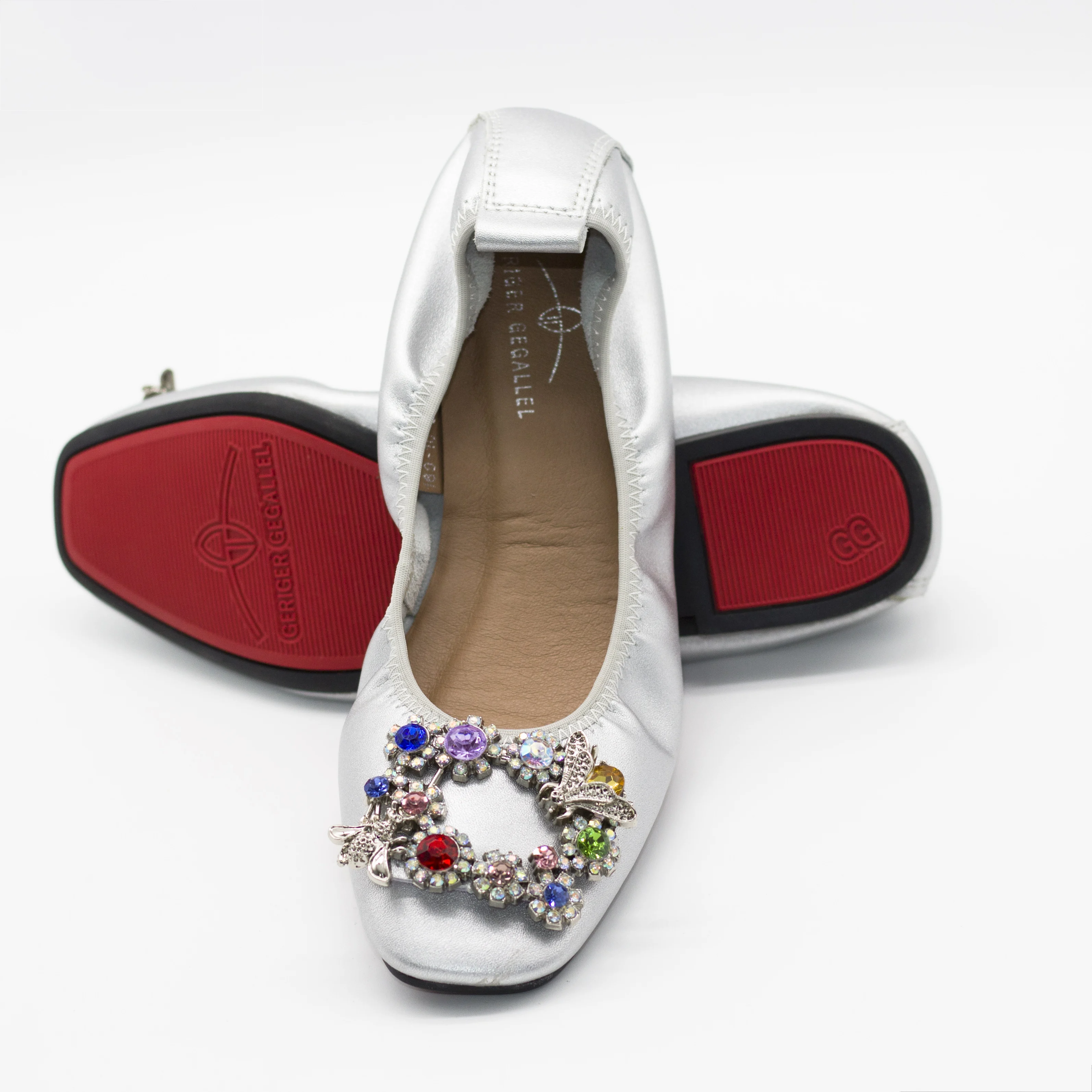 169-10 Red Floral Rhinestone Women Ballet Flats Party Wedding Dancing Banana Shoes Comfort Women's Flat Shoes for Girls