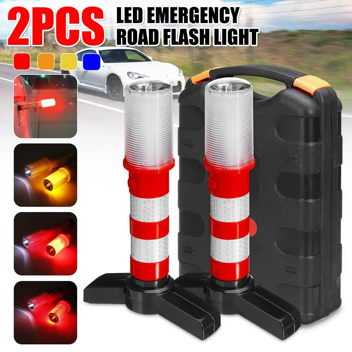 

2pcs LED Magnetic Flashlight Emergency Roadside Flares Detachable Stand Beacon Safety Strobe Light Warning Signal Alert SOS Lamp