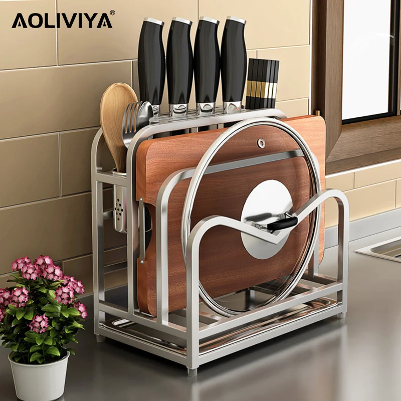 

AOLIVIYA Stainless Steel Knife Rack Kitchen Cutting Board Rack Knife Block Holder Knife Organizer Knife Stand