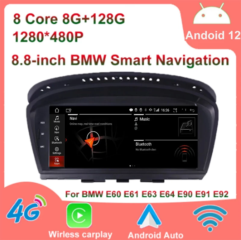 Reproductor Multimedia con pantalla de 8,8 pulgadas para coche, autorradio inalámbrico con Android 12,0, Carplay, sistema CCC/CIC, para BMW E60, E61, E63, E64, M6, E90, E91, E92