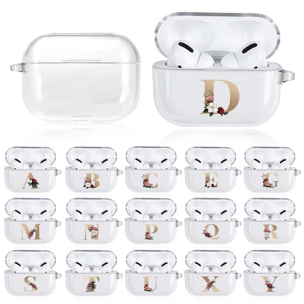 

Alphabet Letter Case for Apple AirPods 3 Crystal Silicone Wireless Bluetooth Earphone Box Cover for AirPods 3 Floral Initial