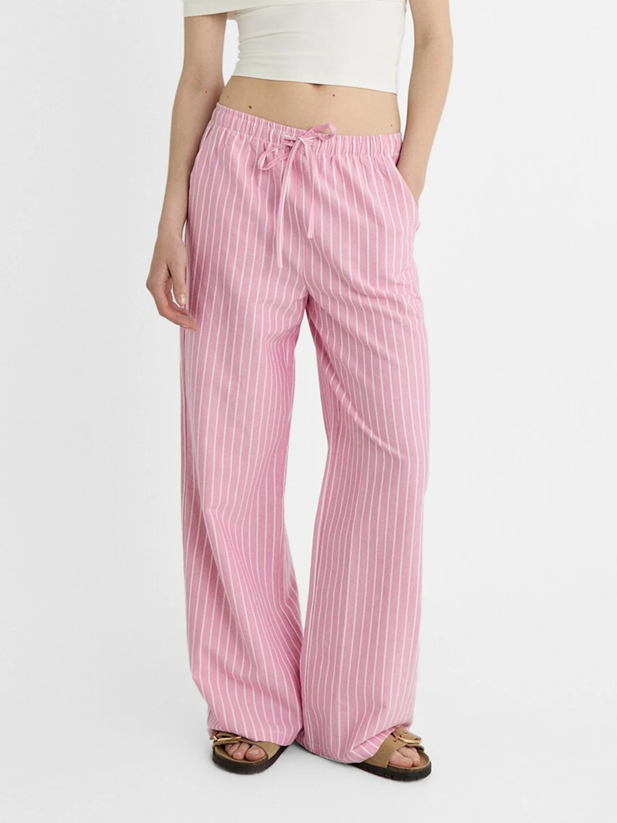 Женские полосатые домашние брюки повседневные Прямые с эластичным поясом