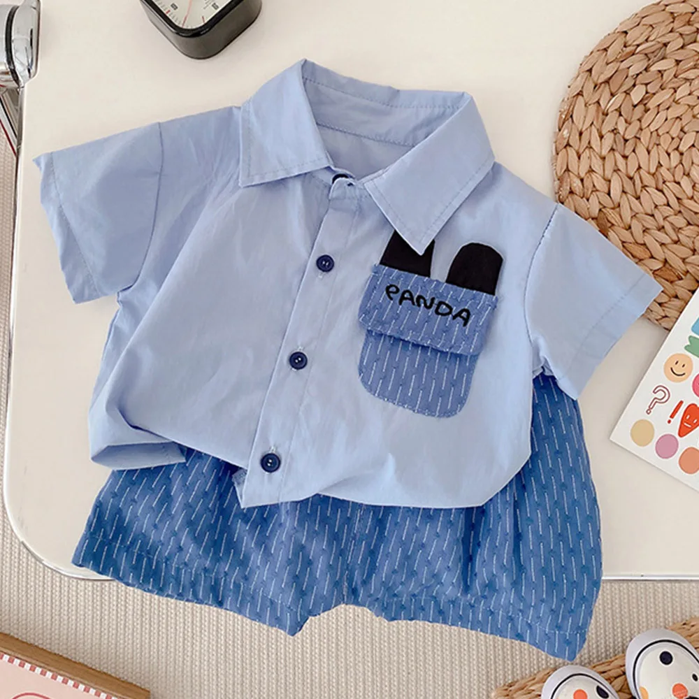 

Рубашка с отложным воротником и шорты для мальчиков, из хлопка