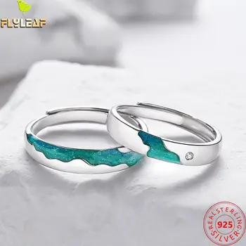 진짜 925 스털링 실버 주얼리 오로라 갤럭시 커플 반지, 여성 남성 플래티넘 도금 오리지널 디자인 로맨틱 액세서리