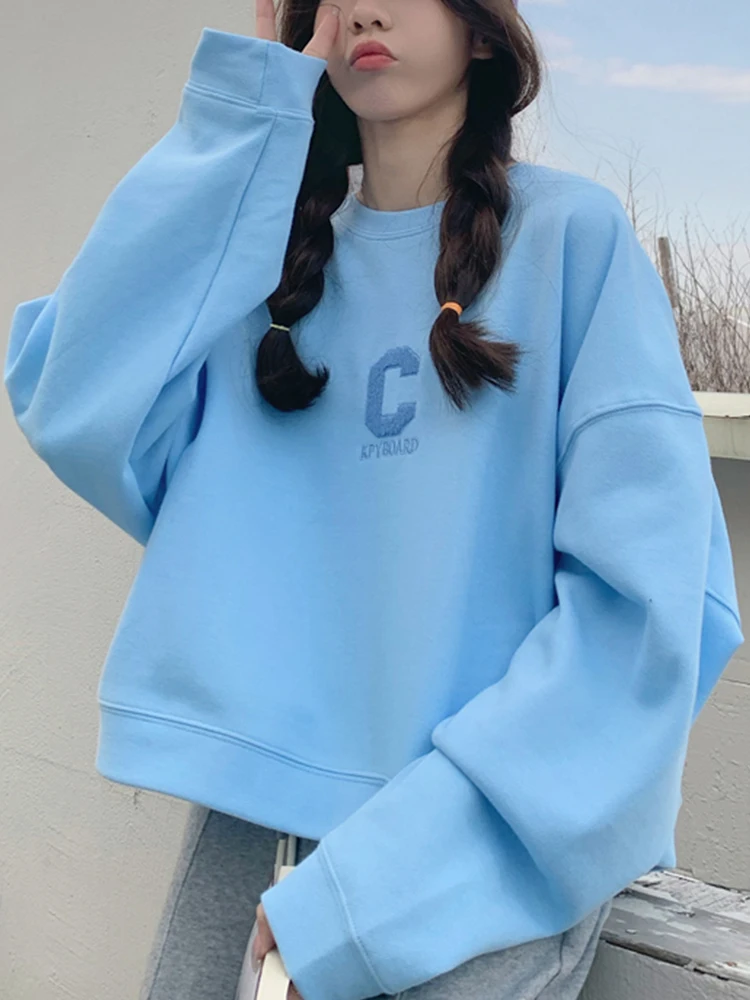 

Ailegogo New Spring Women Loose Embroidery Letter Print Sweatshirts Casual Female Oversized Hoodies Ladies Pullover Streetwear