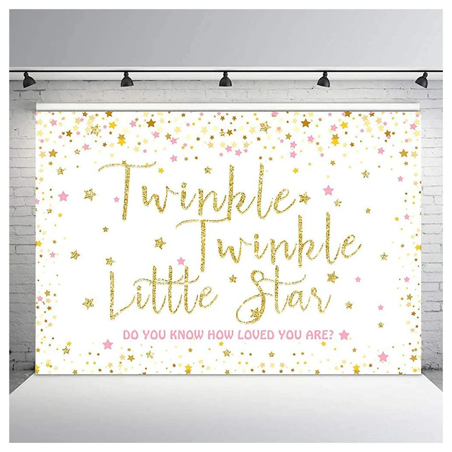 

Twinkle Twinkle Little Star Gender Reveal Backdrop Pink Gold Star Party Table Banner Photography Background Moon and Star