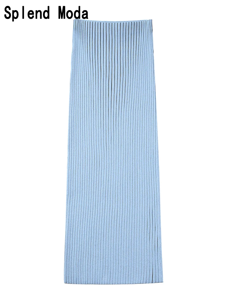 

2023 Women Spring Vintage Solid Elasticity Knitted Midi Skirt Fashion Slim Elastic High Waist Streetwear Ladies Casual Skirts