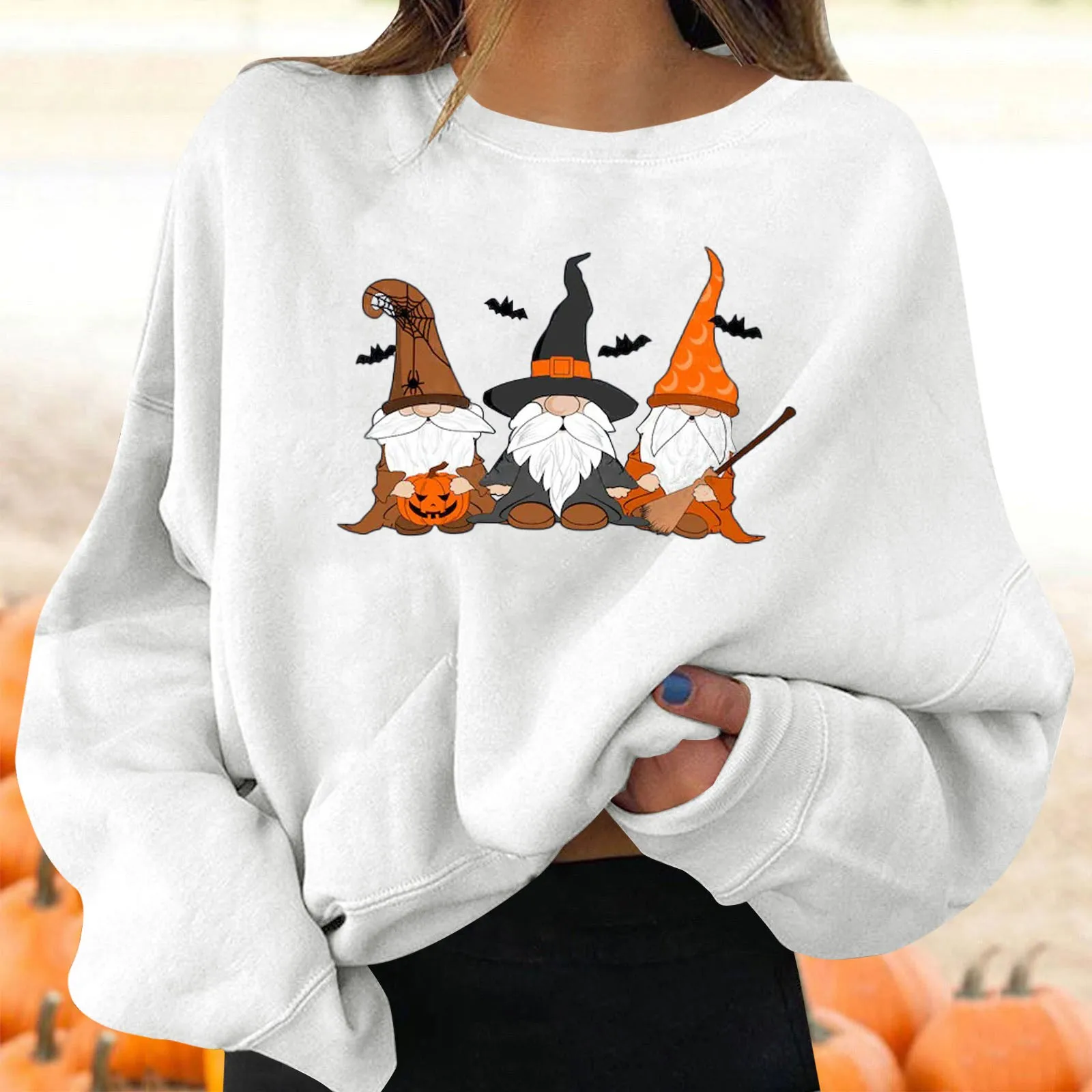 

Women's Halloween Pullovers Fun Graphic Print Round Neck Long Sleeve Sweatshirt Tops Long Zip up Sweatshirt Casual Pullover