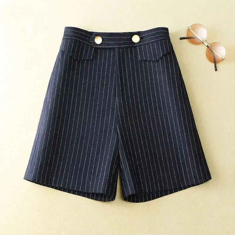 Fashion Office Lady High Waist Striped Straight Shorts Summer Commute Simplicity Casual Spliced Loose Shorts Women's Clothing