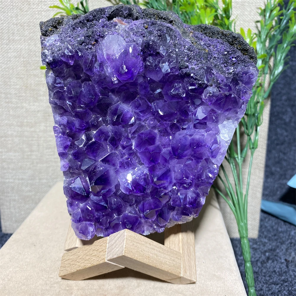 

Brazil Amethyst Geode Natural Mineral Specimen Raw Quartz Purple Crystal Healing Stones Home Decoration Feng Shui Cluster+Stand