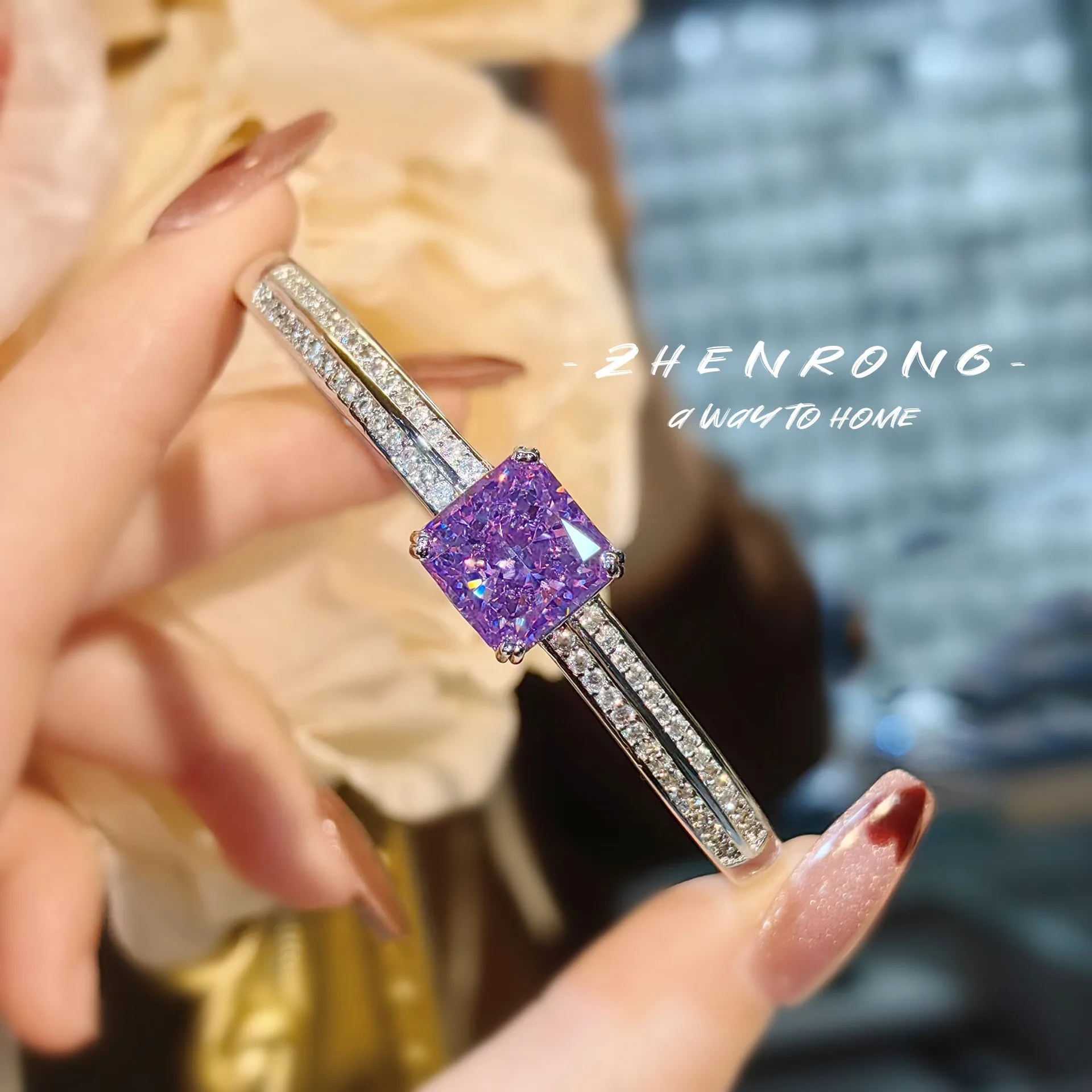 Модный Роскошный квадратный фиолетовый бриллиантовый браслет с ледяным цветком