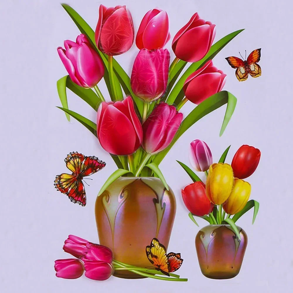 Наклейки на стену с маковым тюльпаном 3D имитация вазы украшение для спальни и