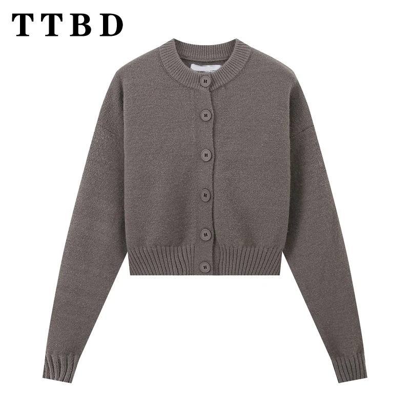 TTBD женский осенний винтажный однобортный кардиган с длинными рукавами и круглым