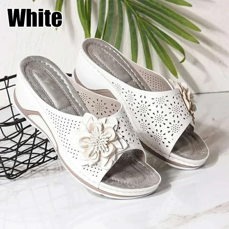 Fashion Women Sandals Summer Fish Mouth Slippers Wedge Slippers with Flower Decorative Shoes Lightweight Slippers Mom Shoes