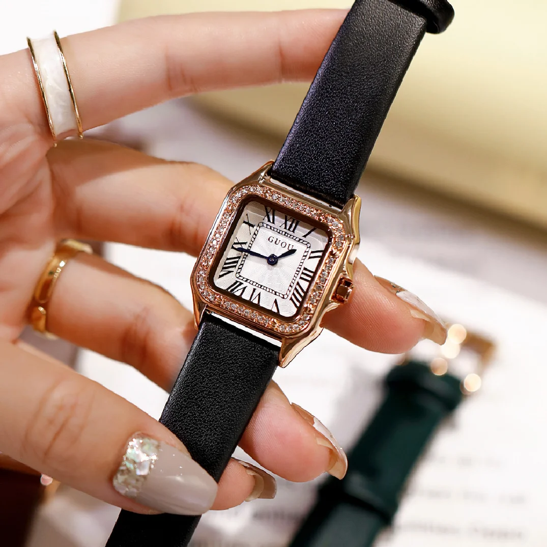 2022 New Fashion Guou Top Brand 6024 Women Watch Luxury Wristwatches Leather Casual Dress Ladies Square Quartz Clocks enlarge