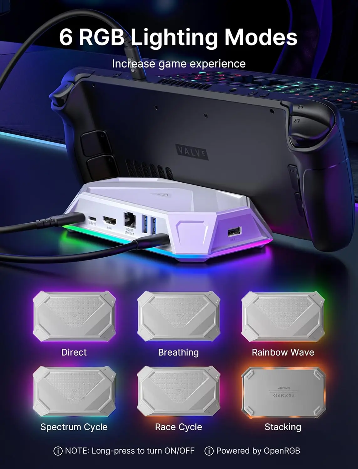 Док-станция RGB для Steam Deck 8 в 1 с HDMI 4K при 60 Гц Gigabit Ethernet зарядкой через USB-C мощностью