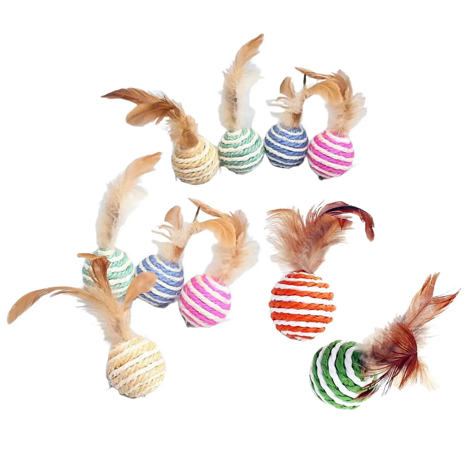 

10Pcs Cat Scratcher Ball Feather Toys Furniture Protector Small Medium Large Cats Kittens Sounding Balls Sisal Scratching Toy