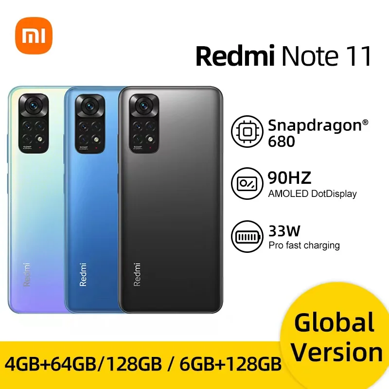 Global Version Xiaomi Smartphone Redmi Note 11 64GB/128GB Snapdragon 680 Octa Core 50MP Camera 33W Pro Fast Charging 90Hz AMOLED