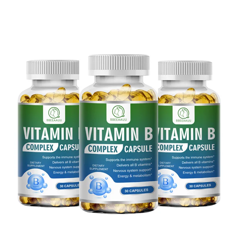 Vitamin B Complex Capsules Vitamin B12 B1 B2 B3 B5 B6 B9 Folic Acid Energy Metabolic Support Vegetarian Multivitamin Supplements