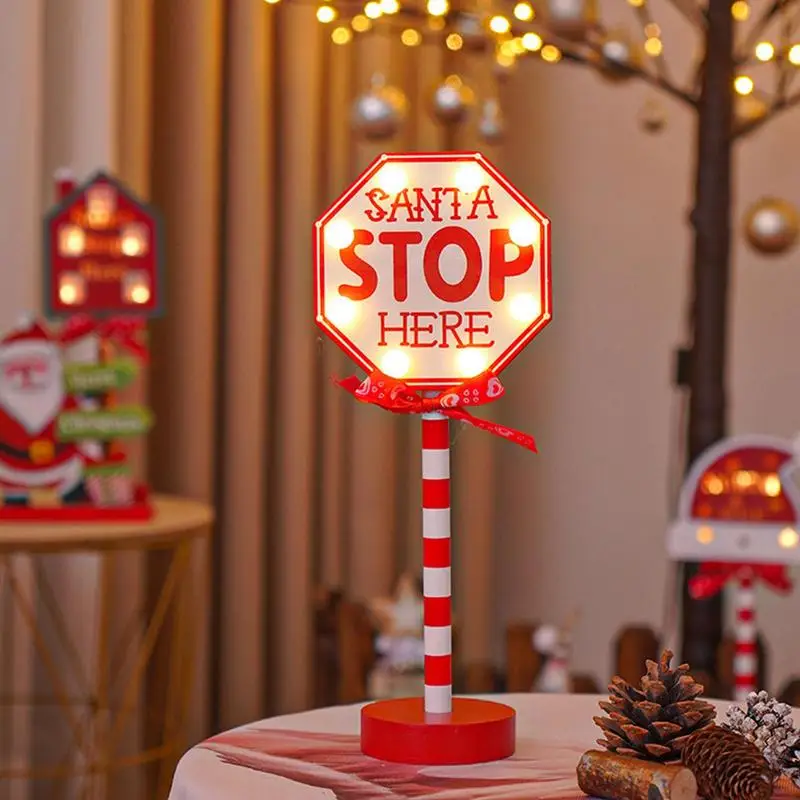 

LED Lighted Christmas Decoration Santa Desk Lamp Stop Sign Christmas Ornament Vertical Outdoor Lighted Sign for Home Patio Yard