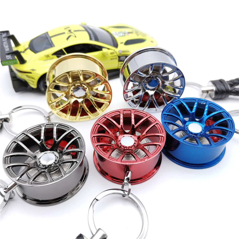 

Car Keychain 45mm Wheel Rim Key Chain Zinc Alloy Metal Keyring With Disc Brakes Motorcycle Keychain Auto Key Holder Accessories