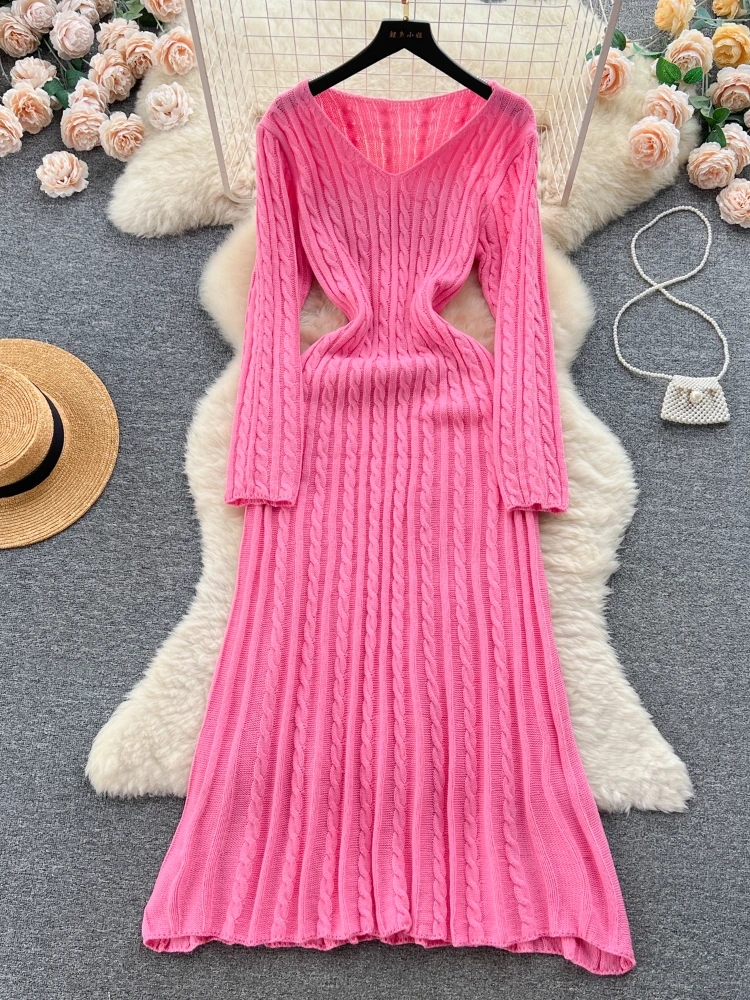 

Женское шифоновое платье-пуловер Aibeautyer, винтажное однотонное облегающее платье-трапеция до середины икры с V-образным вырезом, весна-лето