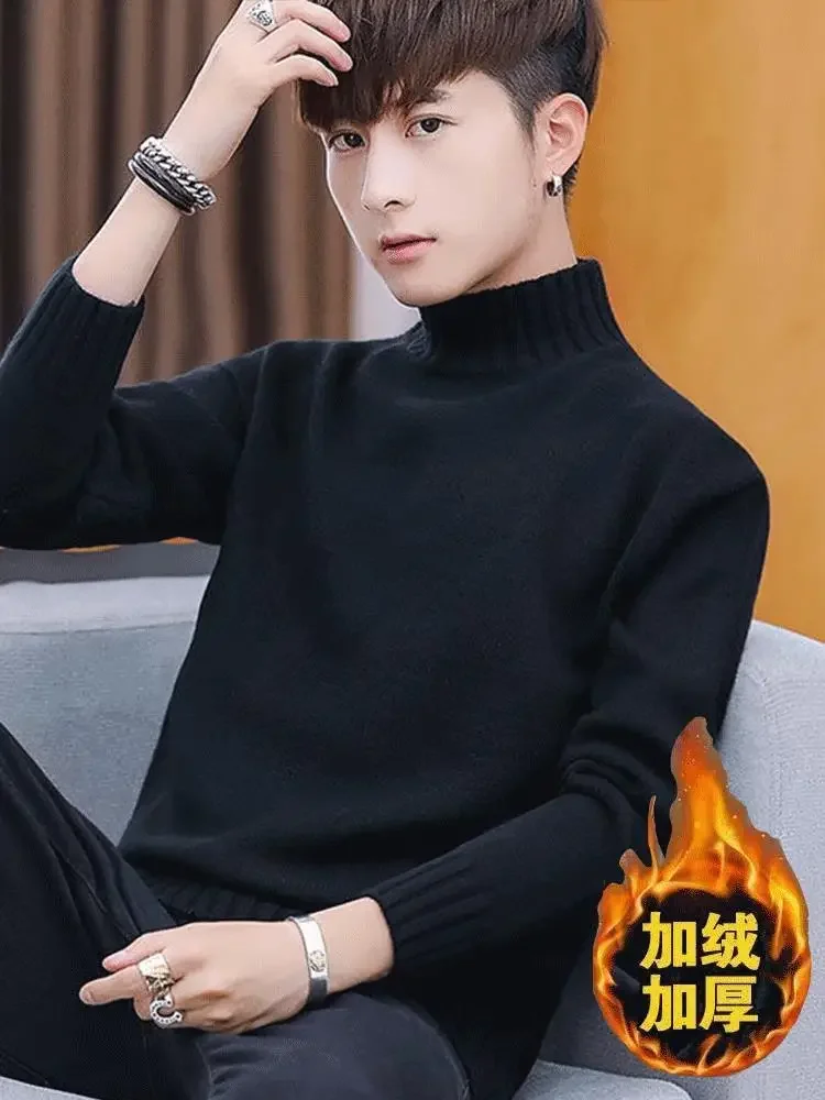 Зимний Мужской Свитер С Полувысоким Воротником Толстый Бархат Свободный