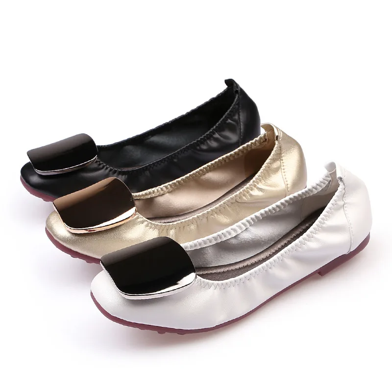 

Light Metal Buckle Roll-up Flats Ladies Shoes Ballerina 2022 Cozy Moccasins Sequined Cloth Foldable Ballet Flats Woman Size35-41