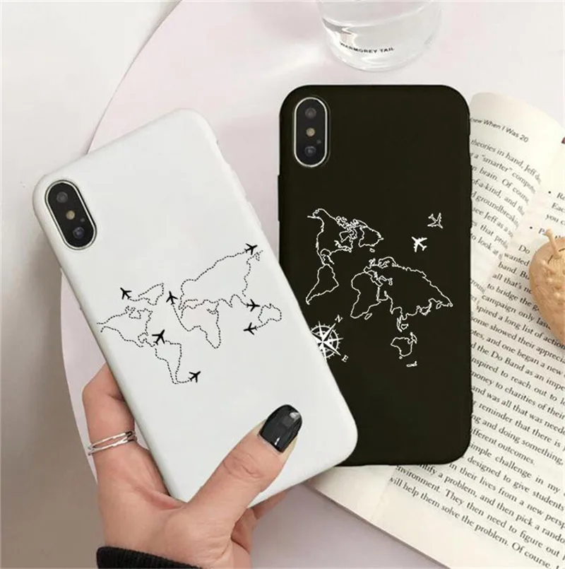 Silicon World Map Phone Case For iPhone 14 13 12 12Pro 11 Pro X XR XS MAX 8 7 Plus Travel Couple TPU Cover For SE 2020 Cases