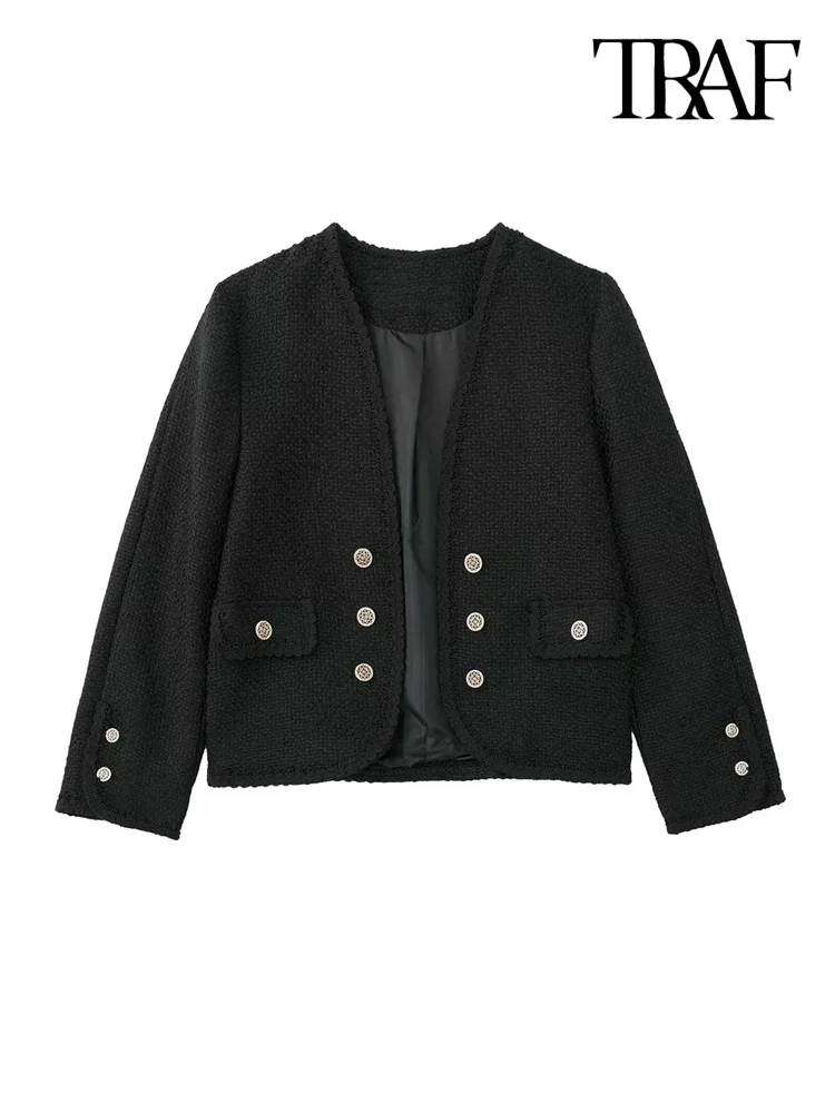 

Куртка женская твидовая на пуговицах, с длинным рукавом и карманами