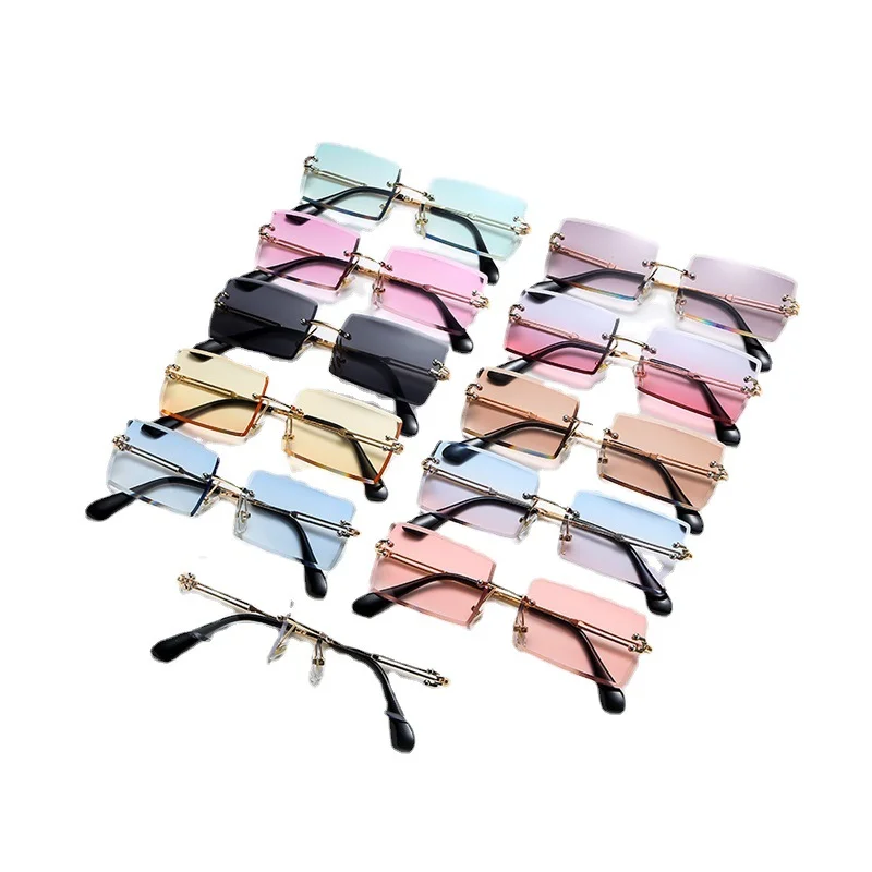 

2022 New Rimless Rectangle Sunglasses for Women Fashion Frameless Square Glasses Men Vintage Ultralight Eyewear Unisex Shades