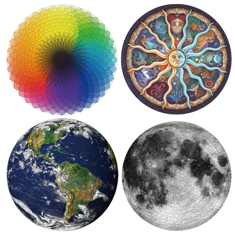 

Round planet Puzzles 1000Pcs Round Jigsaw Puzzles Rainbow Earth Moon Palette Intellectual Game For Adults and Kids Puzzle Gift